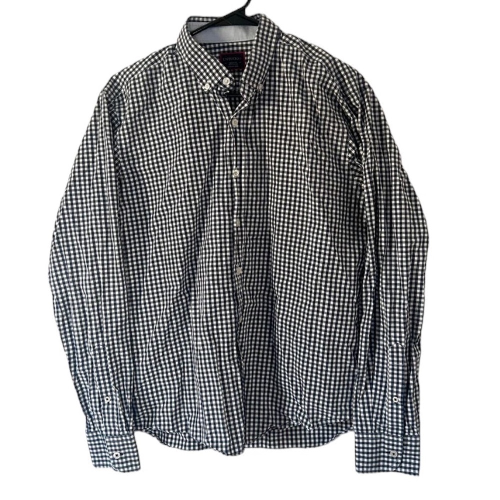 Untuckit Men's Navy Blue Gingham Cotton Button-Down Shirt Medium